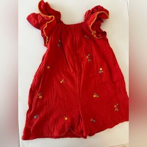 NEXT Girls Cotton Romper with Floral Embroidery, Size 5/6, 100% Cotton Jumper